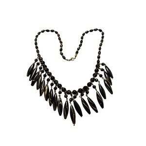 Black And gold Beaded Necklace 1980s Vintage